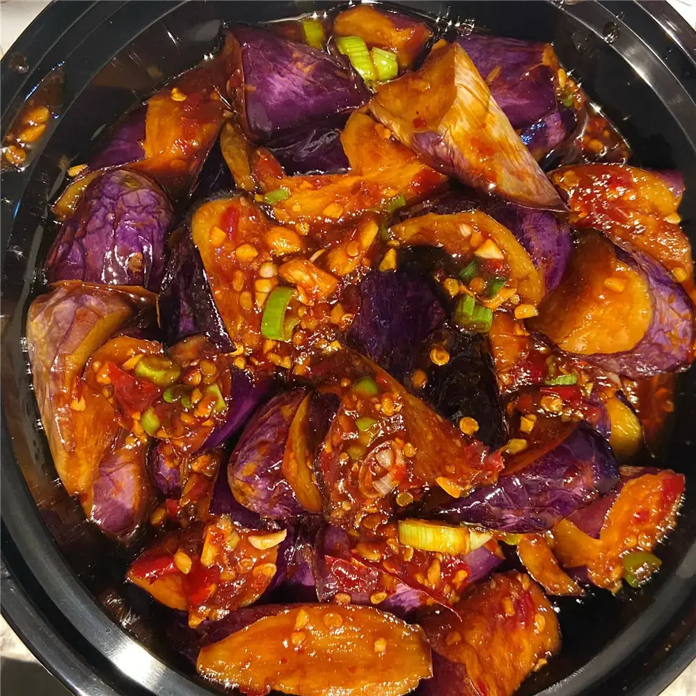 Meet-Up-Restaurant-Chinese-restaurant-Braised-Eggplant-CA Braised Eggplant is eggplant pieces braised in a savory sauce at Meet Up Restaurant, a Chinese restaurant in CA